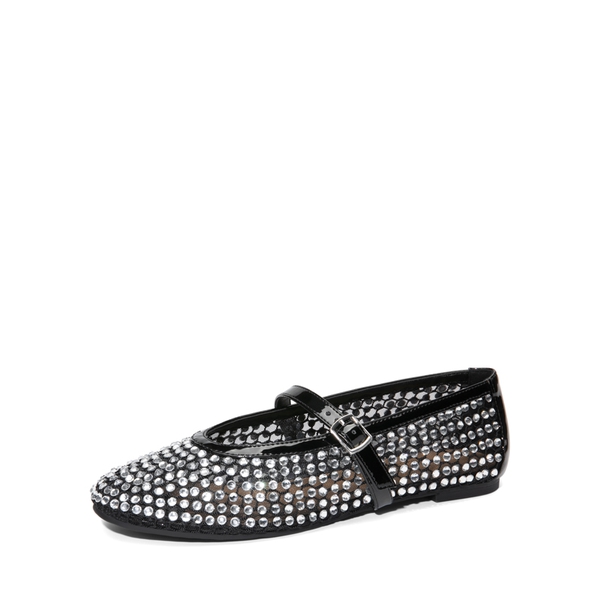 Mesh Mary Jane Ballet Flats - BLACK-RHINESTONE -  0